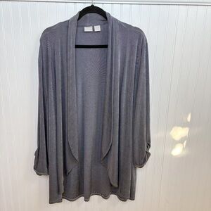 Chico’s Travelers Grey Slinky Knit Open Front Cardigan Women’s Plus Size 22/24